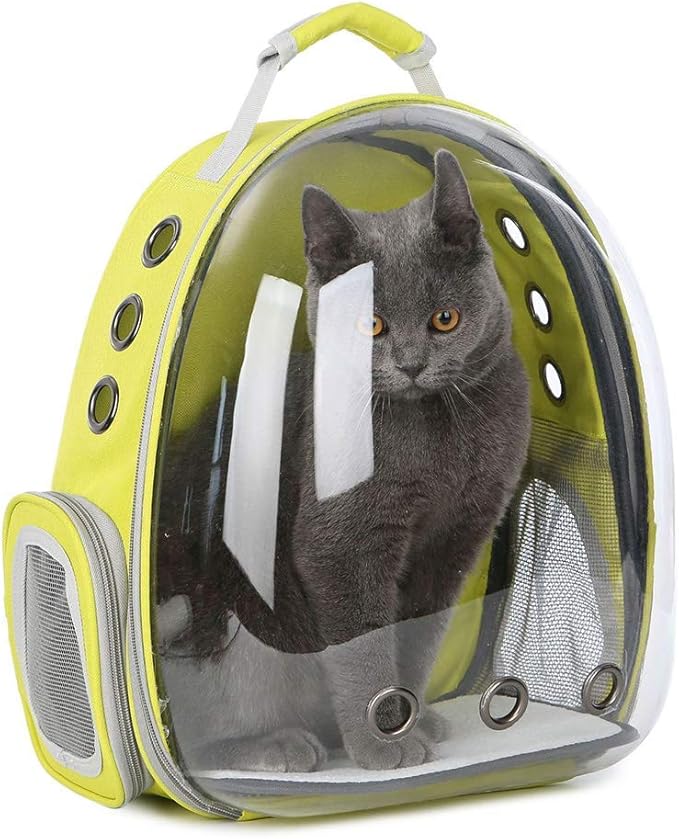 Magik Astronaut Pet Cat Dog Kitten Puppy Carrier Backpack Travel Full-View Breathable Bag Case Capsule for Small Dog and Cats, Transparent Waterproof Hiking Camping, Airline Approved (Yellow)