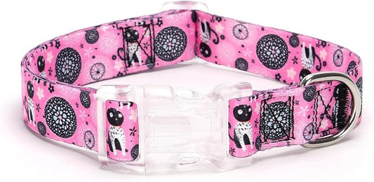 Floral Print Puppy Dog Collar for Small Medium Large Dogs Collars with Quick Release Buckle for Girls Female Dog Soft Nylon Comfortable Durable Pet Collar (NO7, L)