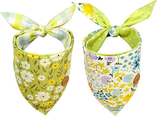 CROWNED BEAUTY Spring Dog Bandanas Reversible Large 2 Pack DB107-L