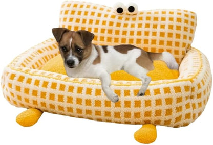 Yellow Big Eyes Pet Cat Dog Bed Warm Comfortable Dog House - Small Ultrasoft Plush Pet Dog Bed- Square Cat Bed Cushion Soft Warm Beds (Large)