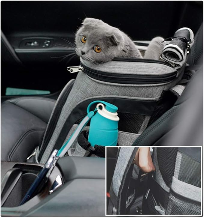 Pet Carrier Backpack for Small Cats and Dog,Breathable Mesh Puppies/Ventilated Design,Two-Sided Entry,Pet Bag for Hiking Travel Camping Outdoor Hold Pets (L, Grey and Blue)