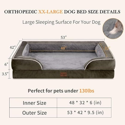 XXL Orthopedic Dog Bed for Extra Large Dogs, Waterproof Orthopedic Foam Dog Beds, Washable Dog Sofa Bed with Non-Slip Bottom & Removable Cover(XX-Large,Dark Green)