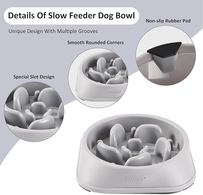 Dog Dishes for Small Dogs and Dog Dishes for Medium Dogs, Slow Feeder Dog Bowls, Dog Slow Feeder Bowl, Dog Food Bowls Slow Feeder, Dog Bowl Slow Feeder, Dog Bowl That Slow Down Eating(Gray)