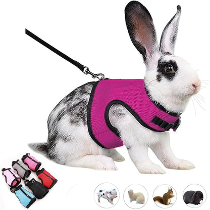 Rabbit Harness and Leash Set, Bunny Leash Vest Mesh Eescape Proof Walking Training for Small Animal Pets Rat Hamster Squirrel Ferret Guinea Pig Bunny,Hot Pink L