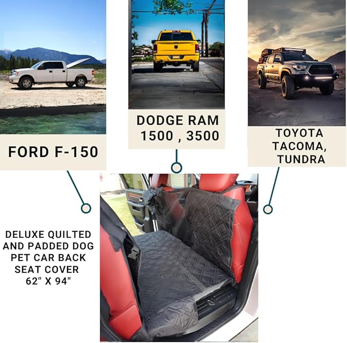 Deluxe Quilted and Padded Dog Pet Car Back Seat Cover with Comforting Fabric 62"x94", BLACK