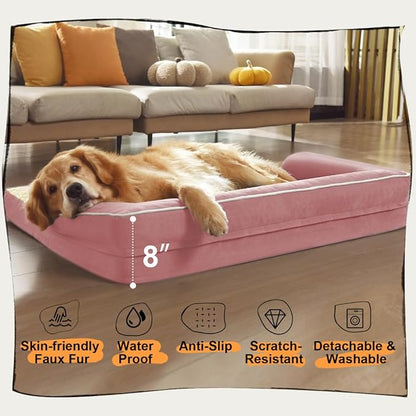 Large Dog Bed Orthopedic Washable Extra Pink XL XLarge Big Dog Bed with Washable Bolster & Memory Foam Couch Sofa