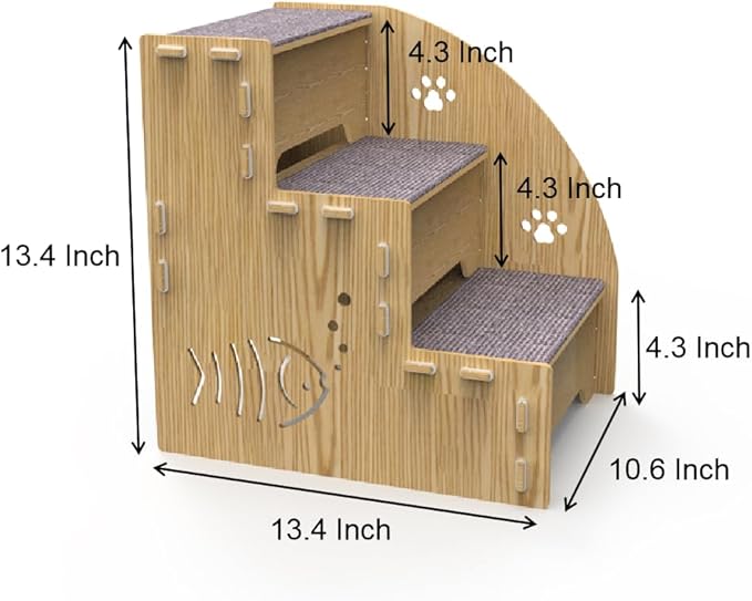 EWES Wooden Dog Stairs for Small Dogs 13.8 Inch High 3 Steps
