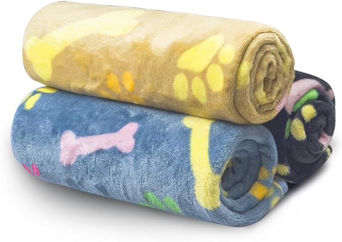 LeapSheep Pet Blankets for Dogs Cats - 3Pack Heart Pattern Super Soft Fluffy Dog Blankets for Small Medium Large Doggy Kitten (Colorful Bones, Medium)