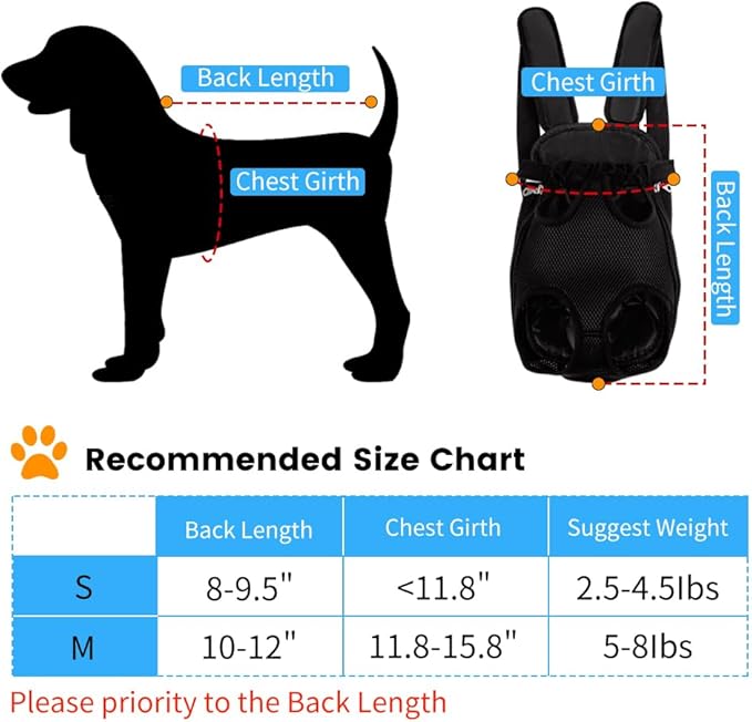 Inspack Dog Cat Backpack Carrier, Dog Carrier Backpacks for Small Medium Dogs, Pet Dog Front Chest Carriers Backpack, Puppy Carrier Sling Backpack, Holder Papoose for Dog Baby Cat Body【Small Size】