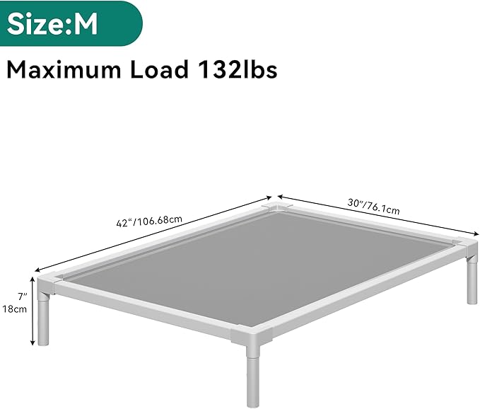 YITAHOME Cooling Elevated Dog Bed, Chew Proof Raised Pet Cot with Aluminum Frame, Breathable Textilene Mesh, Enclosed Edges, Non-Slip Feet, Durable Dog Bed for Indoors & Outdoors, Grey, 42 Inch