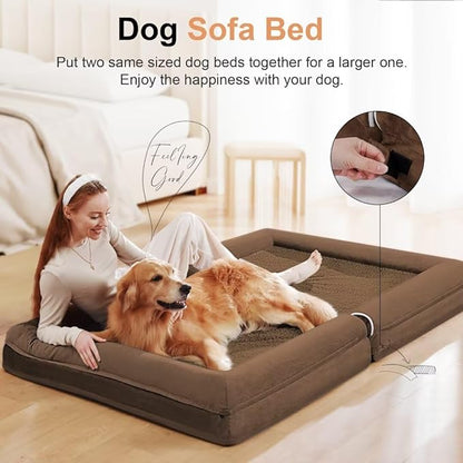 Large Dog Bed Orthopedic Washable: Beds Bolster XL Bed Medium Large Dogs Egg Crate Foam Couch Sofa Waterproof with Removable Cover