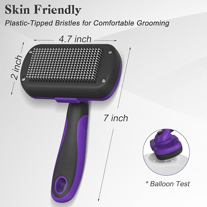 Swihauk Self Cleaning Slicker Brush for Dogs & Cats, Skin Friendly Pet Grooming for Shedding, Deshedding, and Hair Removal - Puppy Brush for Long Haired Pets, Pet Supplies, Purple