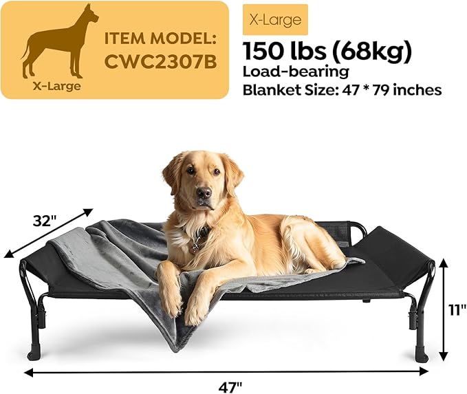 Veehoo Soft Calming Dog Blanket + Raised Dog Bed with Guardrail & Slope Headrest