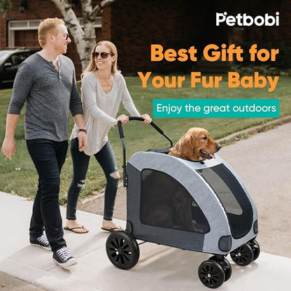 Petbobi Dog Stroller for Large Dogs 4 Rubber 2 Medium 120lbs, Grey