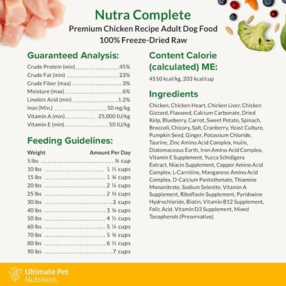 ULTIMATE PET NUTRITION Nutra Complete Raw Freeze Dried Dog Food, Veterinarian Formulated with Antioxidants, Prebiotics & Amino Acids (1 Pound, Chicken)