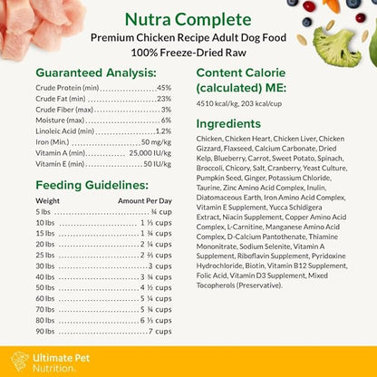 ULTIMATE PET NUTRITION Nutra Complete Raw Freeze Dried Dog Food, Veterinarian Formulated with Antioxidants, Prebiotics & Amino Acids (16 Ounce, Chicken)