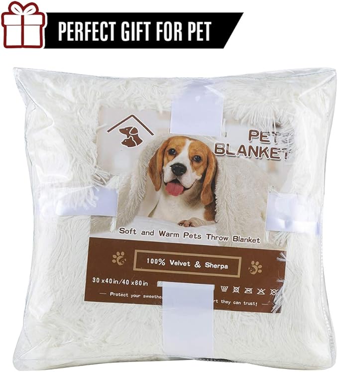 LOCHAS Luxury Fluffy Dog Blanket 20''x30'' Cream