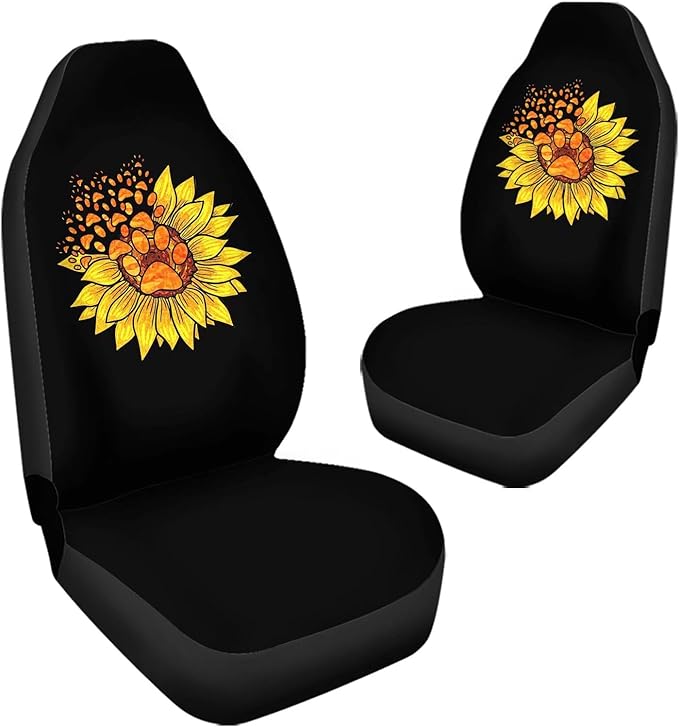 Yellow Sunflower & Paw Car Seat Covers Set of 2