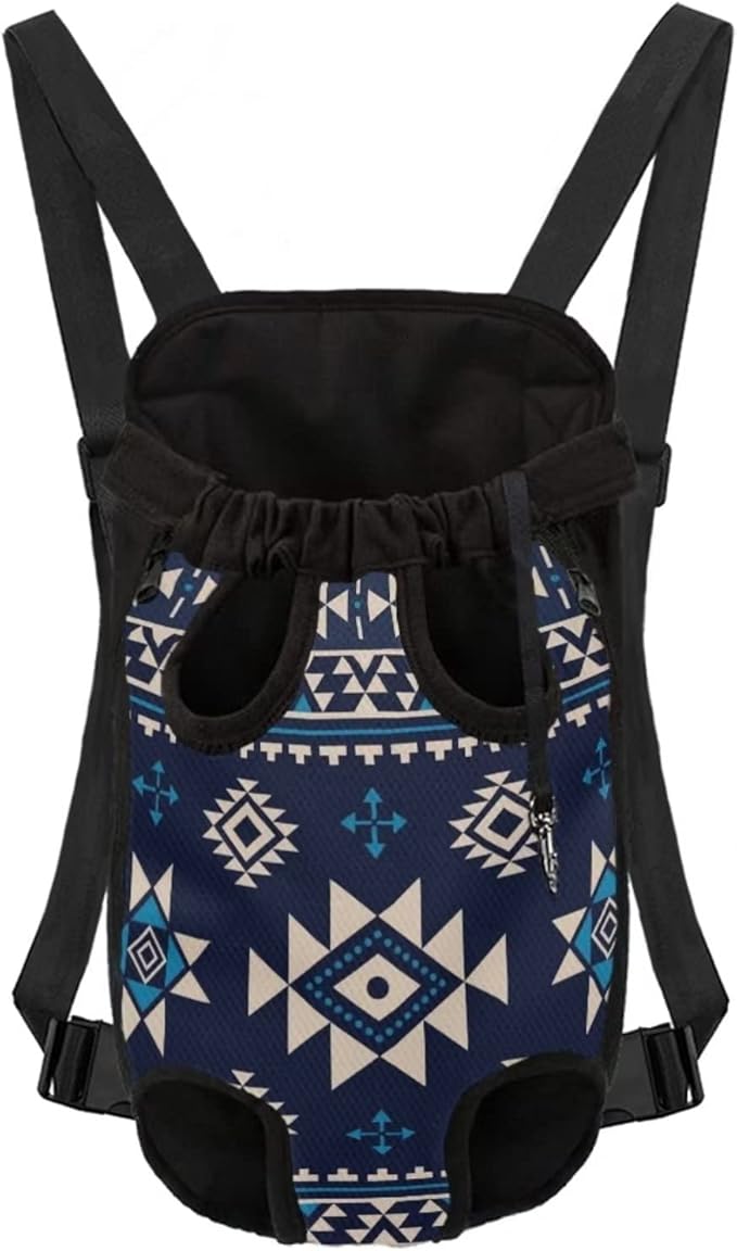 Blue Ethnic Tribal Design Pet Backpack for Dog Cat Sling Carrier,Durable Shoulder Bag from Small to Large,Cute Puppy Cat Holder for Travel Backpack with Adjustable Straps,L