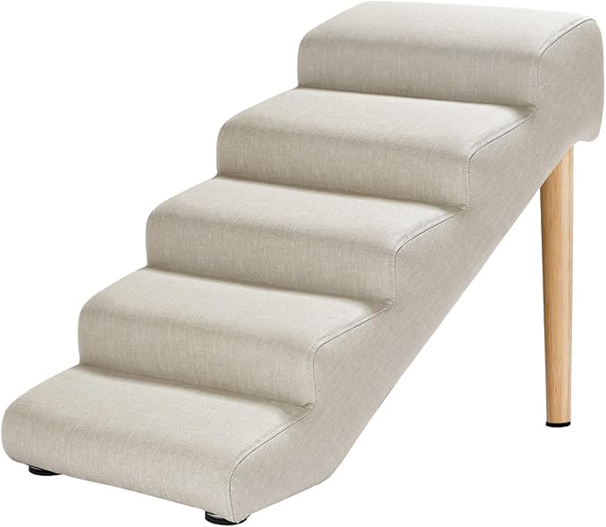 Senneny Imitation Linen Faux Leather Dog Stairs 150 lbs, 5 Step