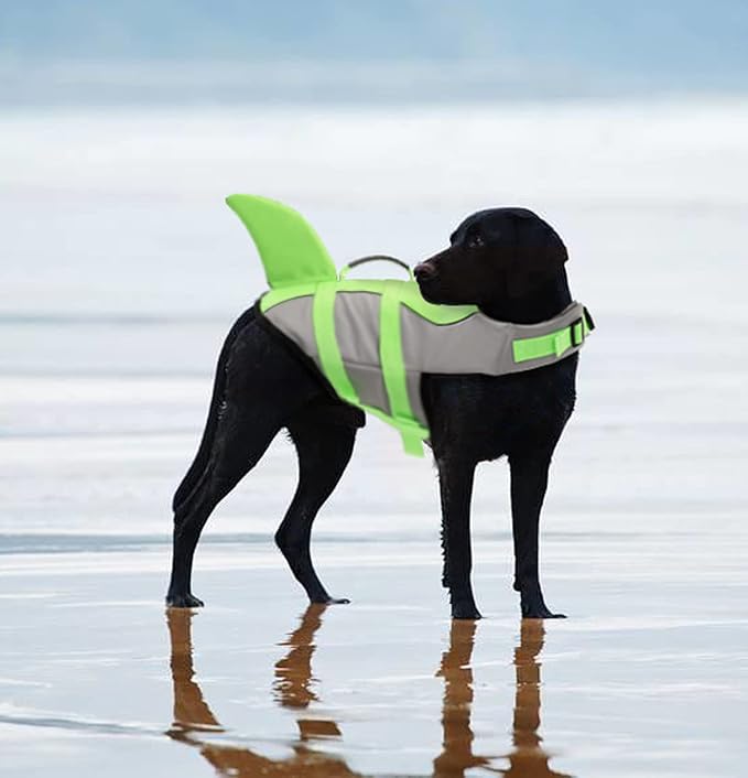 Queenmore Dog Life Jacket Ripstop Shark Dog Safety Vest Adjustable Preserver with High Buoyancy and Durable Rescue Handle for Small