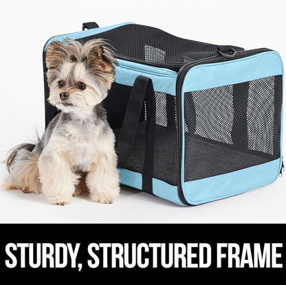 Gorilla Grip Airline Travel Cat Carrier Bag Up to 15 Lbs, Breathable Mesh Collapsible Pet Carriers for Small, Medium Cats, Small Dogs, Puppies, Portable Kennel with Soft Washable Waterproof Pad, Blue