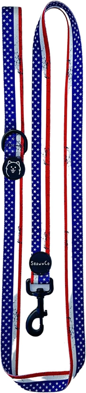 ShawnCo Dream Walk Dog Leash- Premium, Nylon Pet Leash with Soft Neoprene Handle for Small, Medium and Large Dogs (Stars and Stripes, Medium/Large)