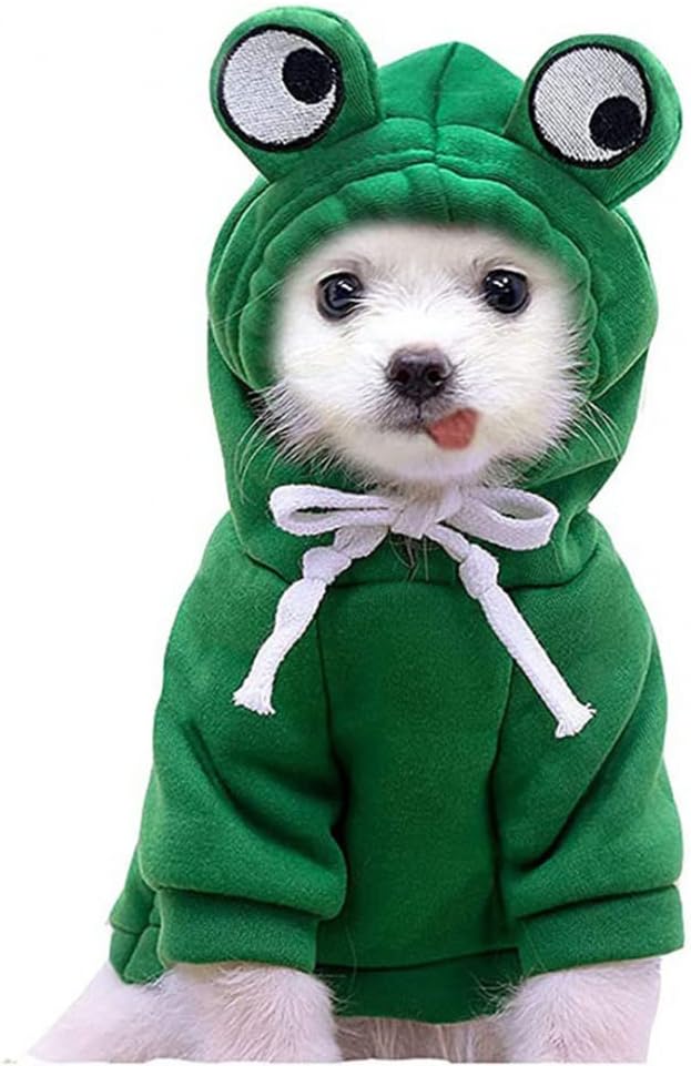 Dog Christmas Halloween Costumes,Dog Hoodies for Small Dogs Cats, Cat Puppy Outfits,Yorkie Chihuahua Pomeranian Clothes (Large, Green-Frog)