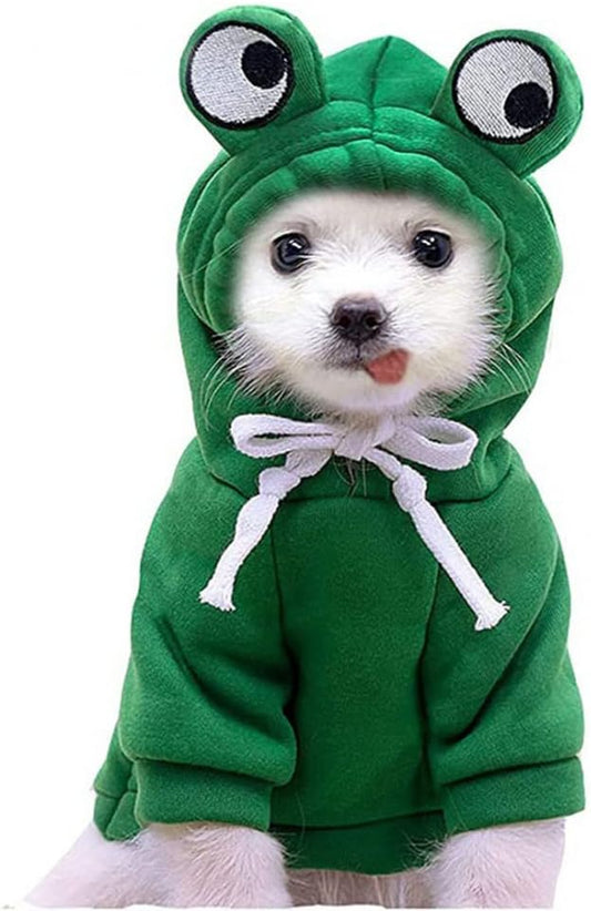 Dog Christmas Halloween Costumes,Dog Hoodies for Small Dogs Cats, Cat Puppy Outfits,Yorkie Chihuahua Pomeranian Clothes (Small, Green-Frog)