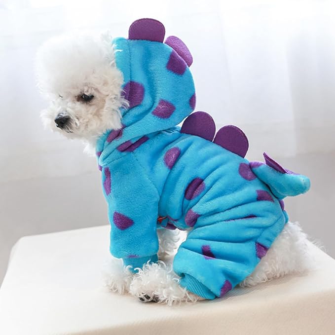 Idepet Halloween Dog Costume Dinosaur Clothes for Small Dogs,Fleece Winter Puppy Hoodies with Leash Ring Pet Cold Weather Coat Funny Outfits Party Apparel for Halloween Christmas (Blue, X-Large)