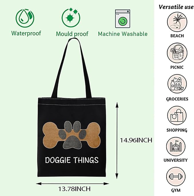 FOTAP Dog Lover Shopping Bag Dog Owner Tote Bag Doggie Things Tote Bag Dog Toys Tote Bag Dog Park Shopping Bag Doggie Gift