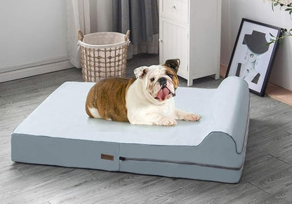 5.5-inch Thick High Grade Orthopedic Memory Foam Dog Bed With Pillow and Easy to Wash Removable Cover with Anti-Slip Bottom. Free Waterproof Liner Included - for Large Breed Dogs - Grey