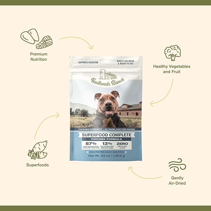 by Katherine Heigl- Superfood Complete, Air-Dried Adult Dog Food - High Protein, Zero Fillers, Superfood Nutrition (64 oz., Premium Chicken)