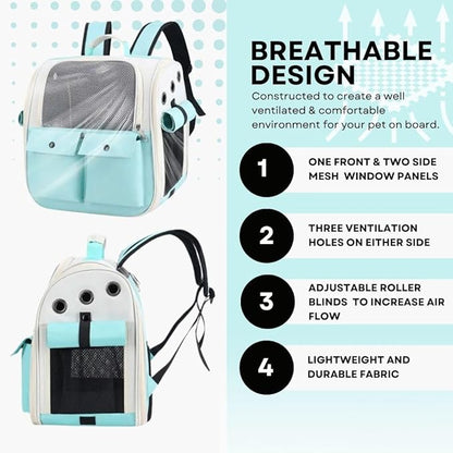 Portable Pet Carrier Backpack for Cats, Dogs and Small Animals Up to 25lbs l Ventilated Mesh Design l Airline-Approved l Ideal for Travel, Hiking, Camping (Turquoise)