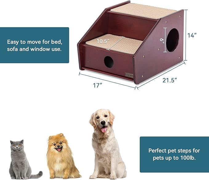 Petsfit Wooden cat ramp for Old Cats Red(21x17x14 inch)