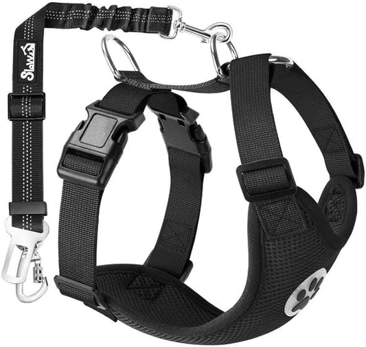 Lukovee Dog Seat Belt for Car, Adjustable Dog Car Harness for Large Medium Small Dogs, Soft Padded & Breathable Mesh Dog Seatbelt with Car Strap and Carabiner(Black Double Clip,Medium)