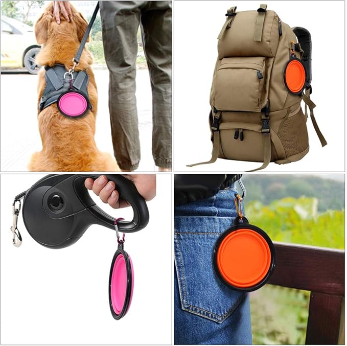 SLSON Collapsible Dog Bowls, 2 Pack, Portable Pet Feeding Watering Dish for Traveling with Carabiners (Small, Orange+Pink)