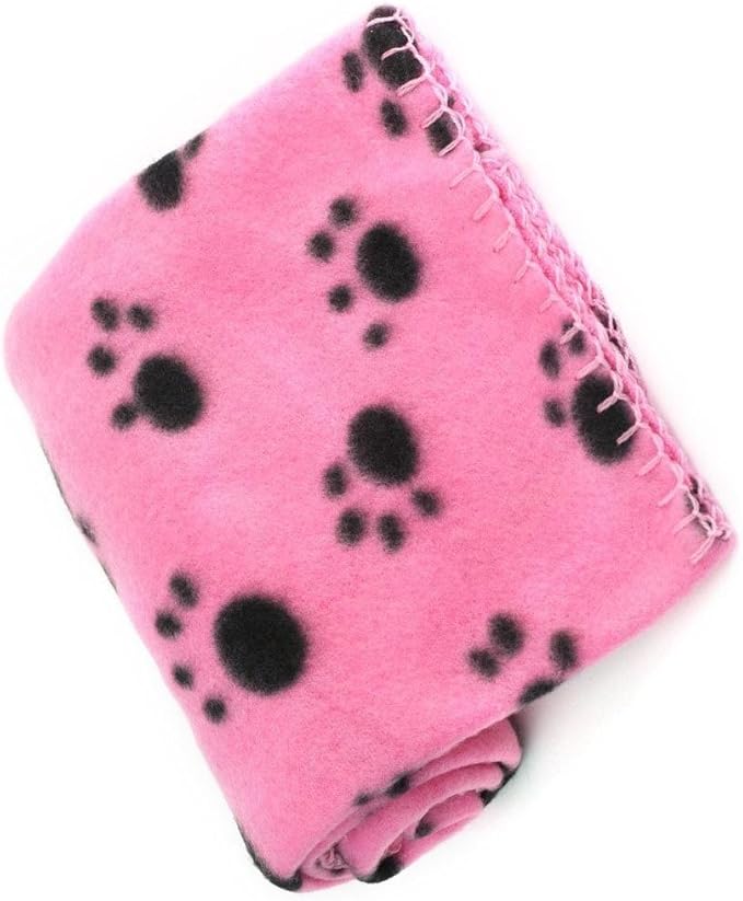 Pet Dog Cat Puppy Kitten Soft Blanket Doggy Warm Bed Mat Paw Print Cushion (Pink)