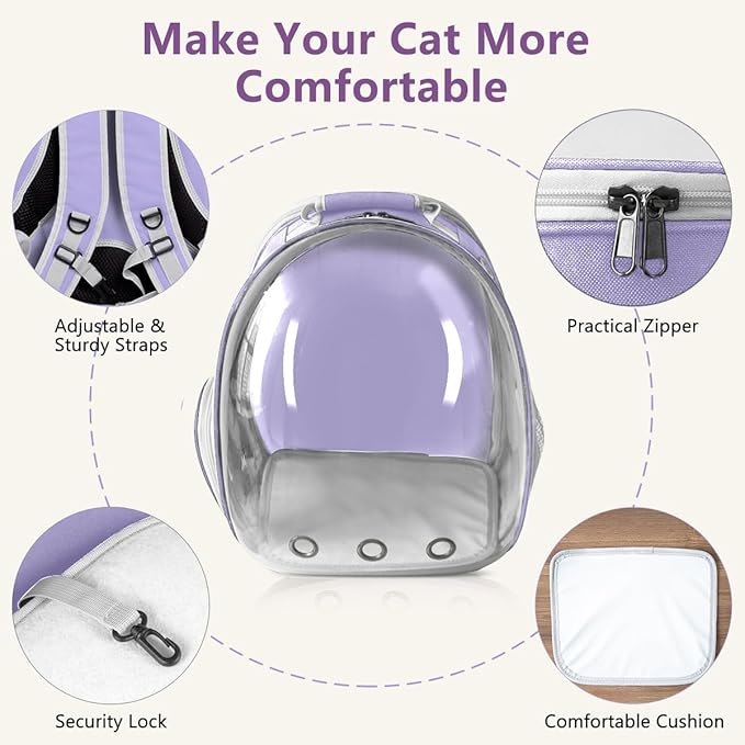 TOYSINTHEBOX Cat Backpack Carrier, Expandable Pet Bubble Backpack for Cat Small Dog Pet Travel Carrier Breathable Carrying Bag for Hiking, Travelling, Walking, Camping & Outdoor Up to 13 Lbs Purple