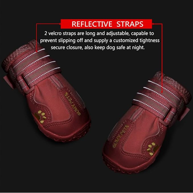 QUMY Dog Shoes for Large Dogs, Medium Dog Boots & Paw Protectors for Winter Snowy Day, Summer Hot Pavement, Waterproof in Rainy Weather, Outdoor Walking, Indoor Hardfloors Anti Slip Sole Pink 4