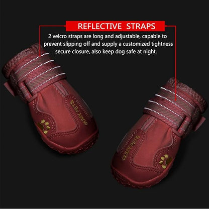 QUMY Dog Shoes for Large Dogs, Medium Dog Boots & Paw Protectors for Winter Snowy Day, Summer Hot Pavement, Waterproof in Rainy Weather, Outdoor Walking, Indoor Hardfloors Anti Slip Sole Pink 2