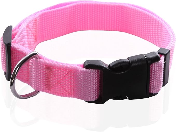 Adjustable Nylon Dog Collar, pet collar 1 Inch 3/4 Inch 5/8 Inch Wide, for Large medium Small Dogs (L(1" x 16-23"), PINK)