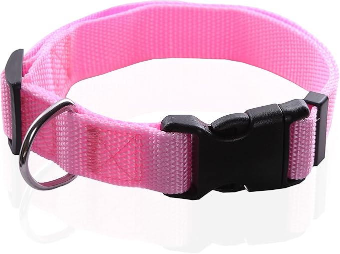 Adjustable Nylon Dog Collar 1 Inch 3/4 Inch 5/8 Inch (S(5/8" x 11-16"), PINK)