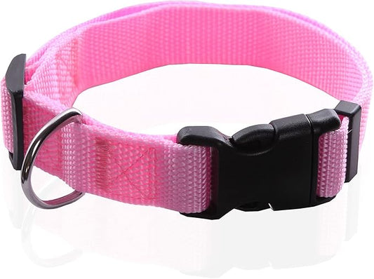 Adjustable Nylon Dog Collar 1 Inch 3/4 Inch 5/8 Inch (S(5/8" x 11-16"), PINK)
