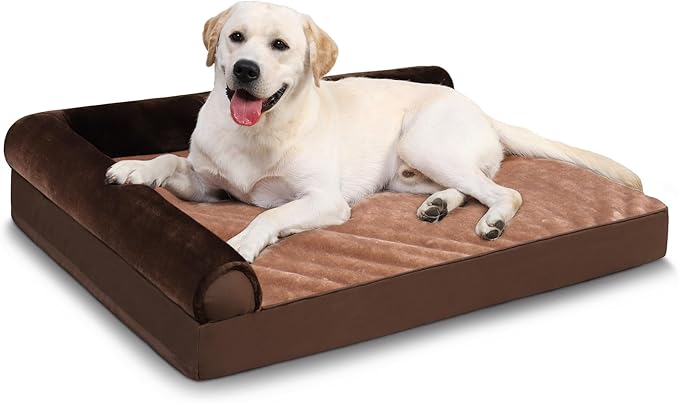 KSIIA Orthopedic Dog Bed Waterproof Dog Beds for Large Dogs Flannel Bolster Dog Couch Bed with Egg Crate Foam Removable Washable Cover & Nonskid Bottom 40 x 32 Inch,