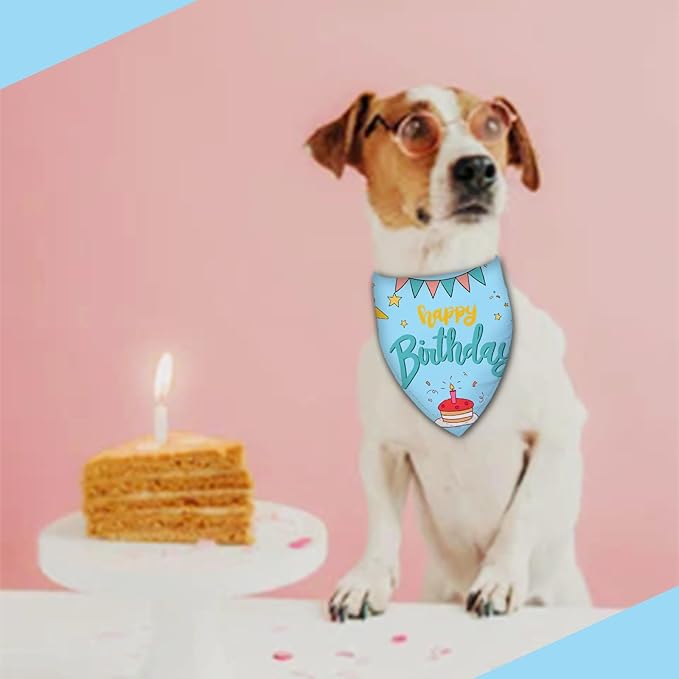 Happy Birthday Dog Bandana Washable Pets Scarf Triangle Adjustable Handkerchief