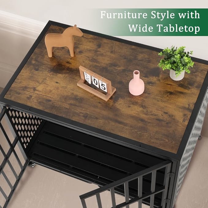 42 Inch Dog Crate Furniture Heavy Duty Dog Crate for Medium and Large Dogs 2 Removable 4 Lockable