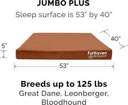 Furhaven Replacement Dog Bed Cover Water-Resistant Indoor/Outdoor Logo Print Oxford Polycanvas Mattress, Washable - Chestnut, Jumbo Plus (XX-Large)