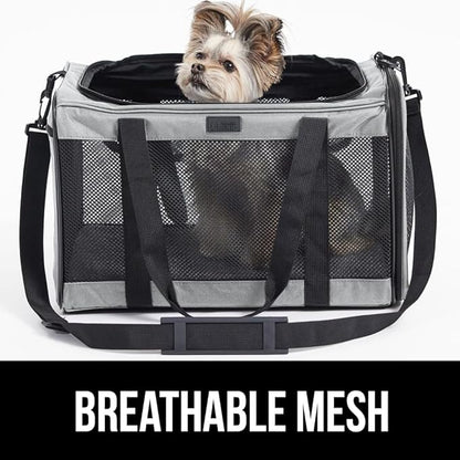 Gorilla Grip Airline Travel Cat Carrier Bag Up to 15 Lbs, Breathable Mesh Collapsible Pet Carriers for Small, Medium Cats, Small Dogs, Puppies, Portable Kennel with Soft Washable Waterproof Pad Gray