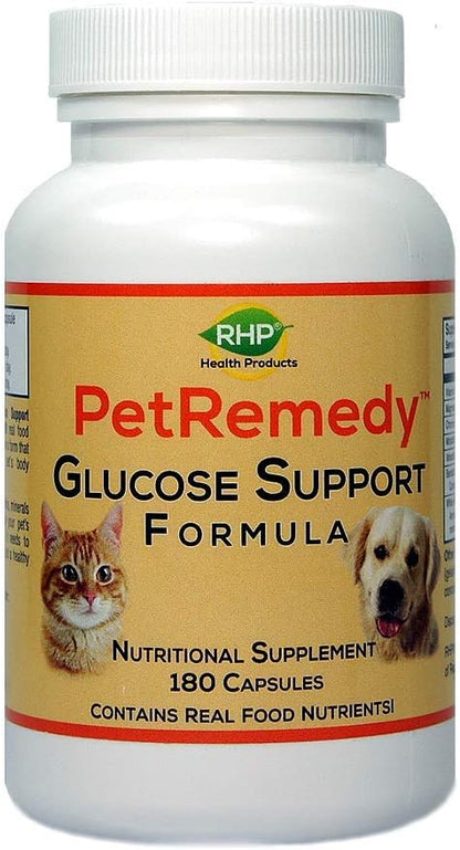 PetRemedy Pet Blood Sugar Support. Natural Supplement maintains Healthy Glucose Levels in Diabetic Cats and Dogs. (180 Capsules 90 Days